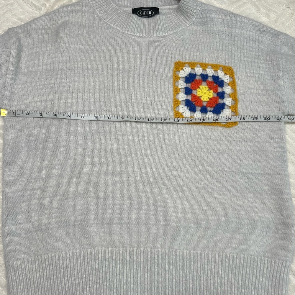 Cider Granny Square Patch Sweater Small | Y2K Crochet Knit Pullover - Picture 8 of 10